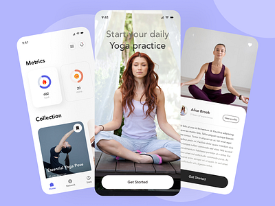Yoga App - Mobile app application collection design fitness health app ios meditation metrice mobile mobile app practice ui ui design uiux ux ux design wellness yoga yoga app