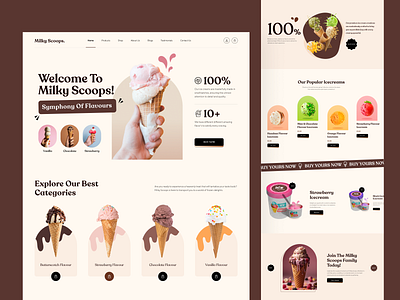 Milky Scoops - Website Design chocolate creative desert ecommerce figma food food and drink icecream icecream website modern online buying pastel product scoops ui web design