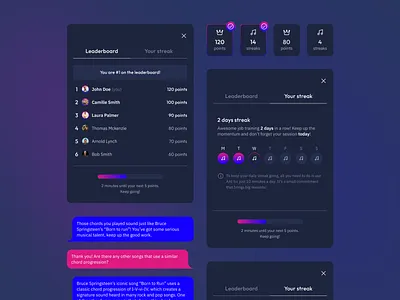 Music-learning AI platform — UI elements ai artificial intelligence dark mode learning app modal music app ui elements web app