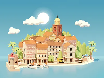Vector illustration, Saint-Tropez, France chuch city cityscape old town port saint saint tropez saint tropez tourism tower town travel tropez vector yacht