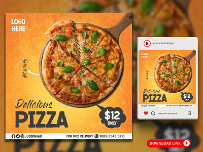 Delicious Pizza Restaurant Social Media Banner Template 3d ads design banner facebook ad fast food food banner graphic design insatagram template instagram post pizza pizza banner pizza menu pizza offer pizza template promotional ads restaurant banner social media social media banner ui web banner