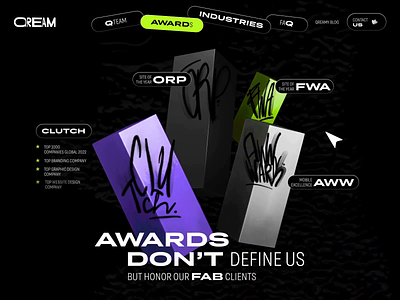 Awards webdesign for a design agency 3d 3d website animation award awards design hover interactive interface ui ui design uiux user interface ux uxui web web layout webdesign website website ui