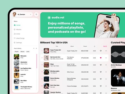 Music App Dashboard: Spotify/Apple Music app apple music beyonce branding dashboard desktop graphic design music sound spotify ui ux