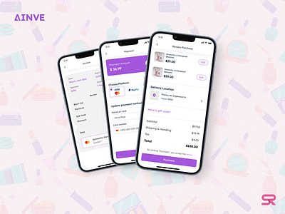 Ainve: Payment Process (App UI Design) app app design beauty beauty product cart checkout design ecommerce invoice makeup payment payment process product design skin care skin care product ui ui ux ui design ux ux design