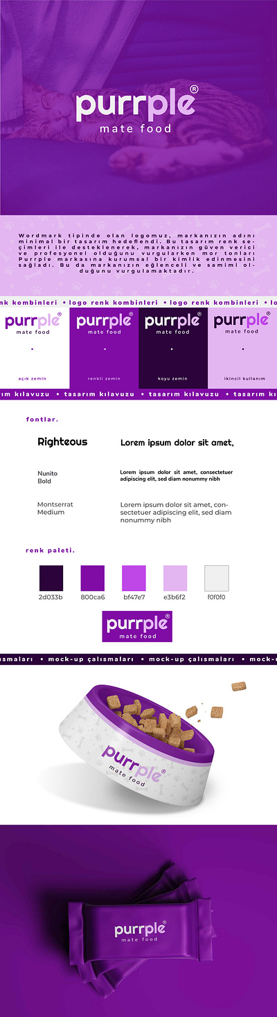 Purrple branding catfood design graphic design logo package package design