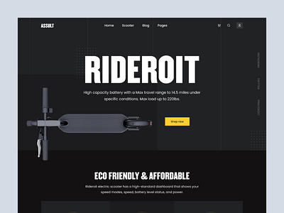 ASSULT Website Hero Section biker clean concept design darkmode design ecommerce electro landing page minimal mockup modern motorbike racing tesla ui design ui ux vehicle website design