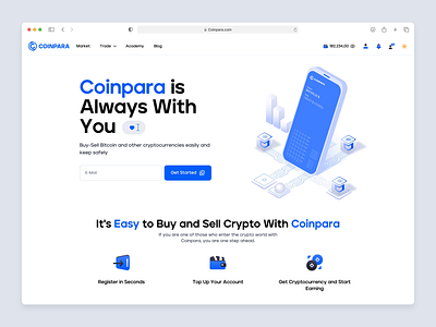 Coinpara - Landing page animation animation cryptocurrency dark design hero hero section illustration landing landing page light ui ui design ux