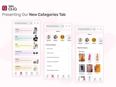 Categories Tab on TATA CLiQ categories design ecommerce gradient minimal ui ux