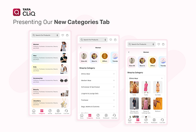 Categories Tab on TATA CLiQ categories design ecommerce gradient minimal ui ux