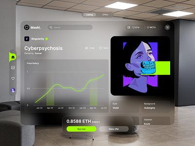 Mochi. - NFT Spatial UI Concept apple apple vision pro crypto glass morphism nft spatial spatial ui ui ux vector art vision pro