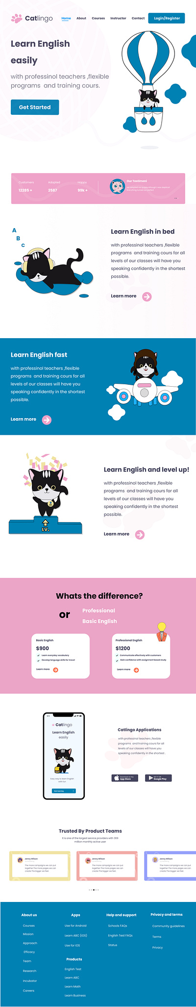 Catlingo - Lang Learning APP Landing cat illustration landing landing app lang app language leraning