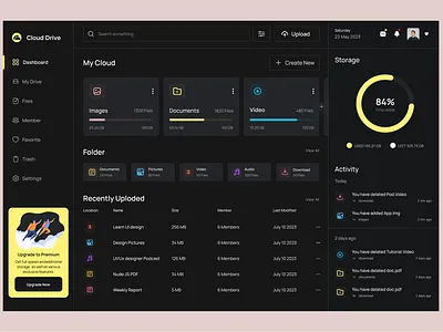 Cloud Storage Management Dashboard admin panel app design cloud storage cloud storage management dashboard design dashboard ui dashboard ux design illustration logo management dashboard ui uiux