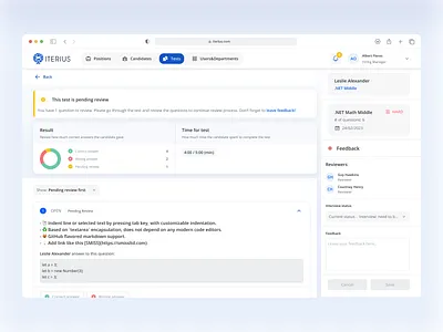 Dashboard - Candidate Test Result applicants tracking dashboard recruiters test result