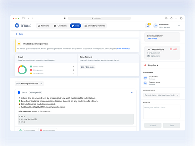 Dashboard - Candidate Test Result applicants tracking dashboard recruiters test result