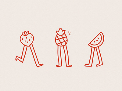 Fruit Characters 2d art branding character character design concept creative design drawing flat fruit fruity illustration legs people pineapple retro sketch strawberry watermelon