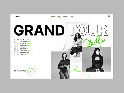 DUA LIPA GRAND TOUR branding dua lipa go education hero screen ui