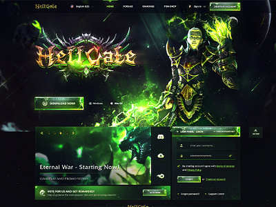Mmorpg Animated Website PSD Template - HellGate 💚🔥 animated dark download fantasy gaming green lineage 2 metin2 mmorgp muonline perfect world psd template warcraft webdesign website