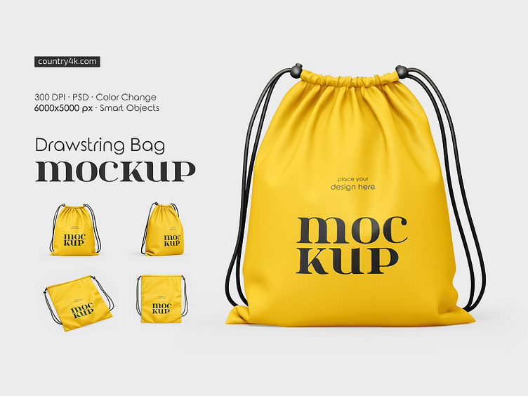 Drawstring Bag Mockup Set by Country4k on Dribbble