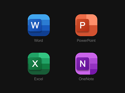 Microsoft Office Icons Redesign app creative design excel icon icon icons icons redesign logo microsoft microsoft office icons mobile apps office office 365 icons office icons onenote icon powerpoint icon redesign rework solid word icon