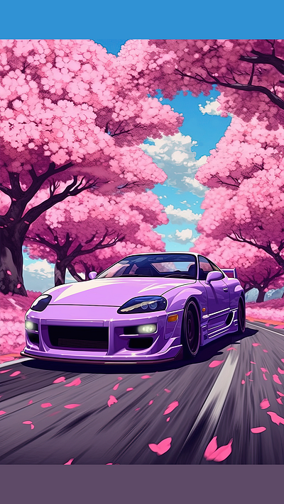 Sakura Supra🌸 automotive art car art car illustration design digital art illustration japanese cars