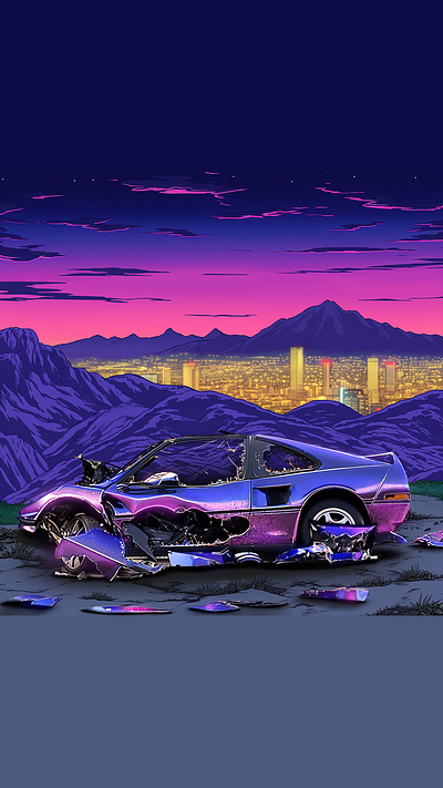 Crashed sports car. automotive art car art car illustration design digital art illustration japanese cars