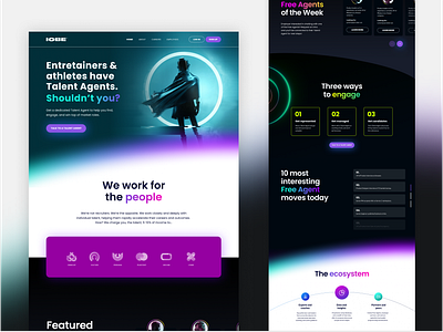 Web Design for Tech Talent Company branding cards carusel dark futuristic landing page logo slider syfy talent tech theme ui web design