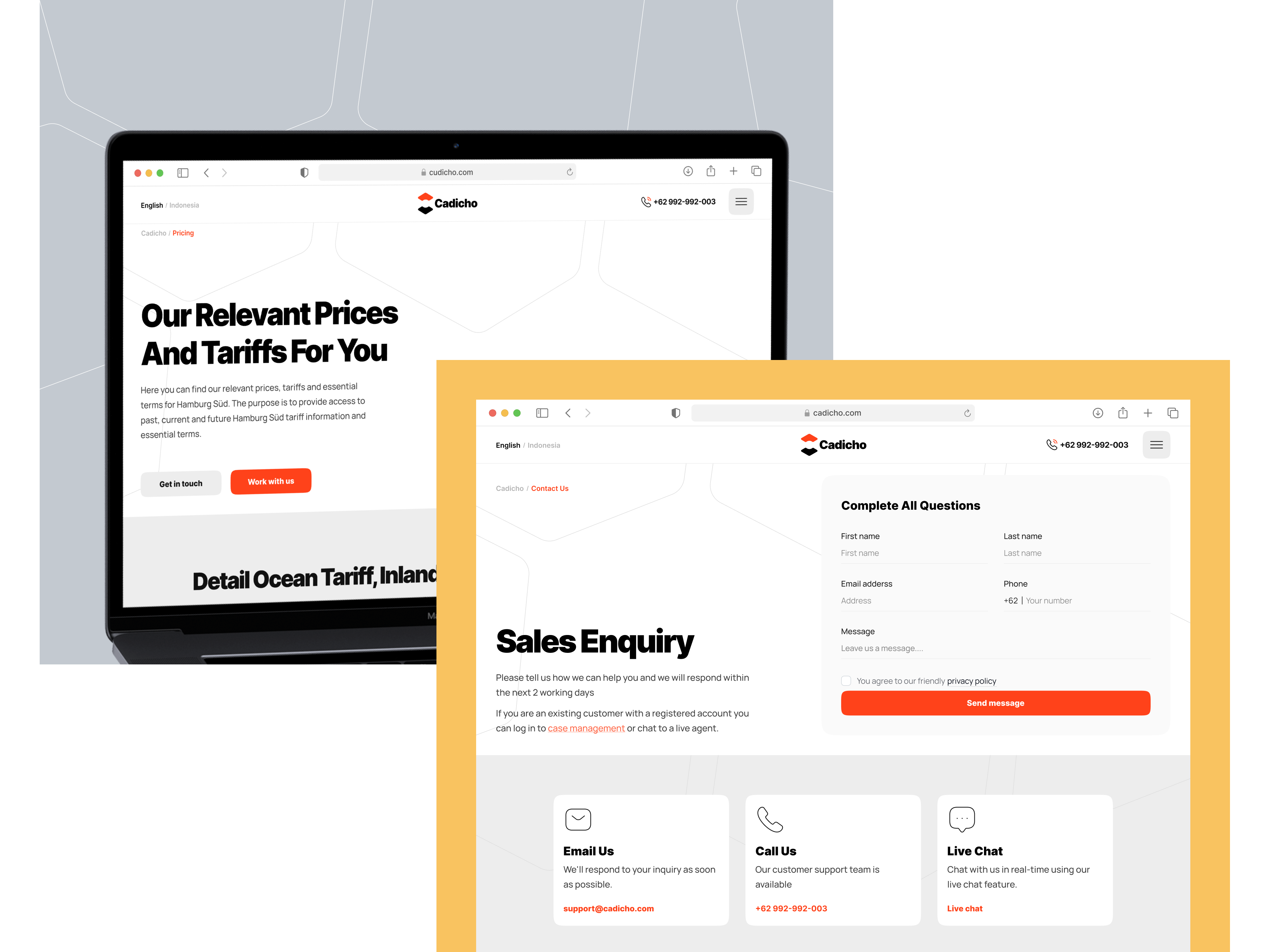 Cadicho - Contact & Pricing Page business cargo container courier expedition freight landing page logistic logistics package packing shipment shipping transport truck warehouse web web design webdesign website
