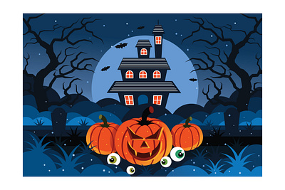 Pumpkins and Haunted House cartoon