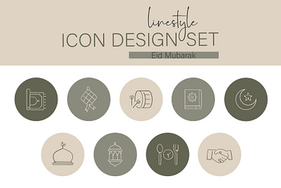 Linestyle Icon Design Set Eid Mubarak arabic