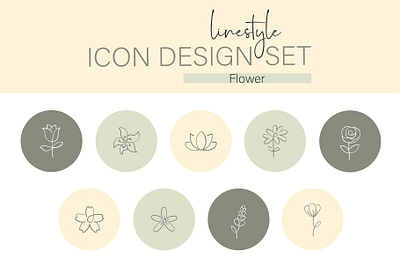 Linestyle Icon Design Set Flower rose