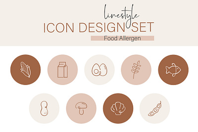 Linestyle Icon Design Set Food Allergen allergy