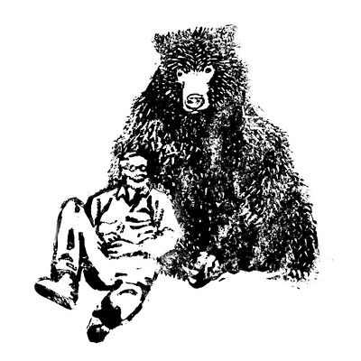 Bear + Man illustration linocut print