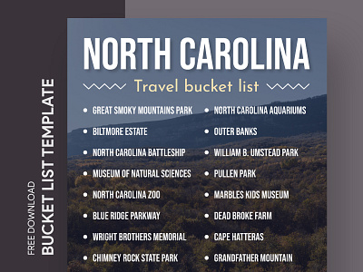 North Carolina Travel Bucket List Free Google Docs Template america bucket bucketlist checklist docs document goals google list ms print printing template templates todolist travel usa word