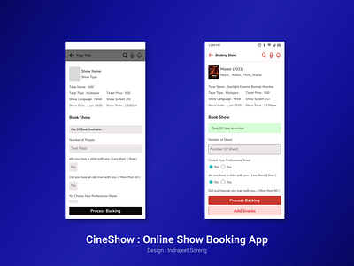 Cineshow : Online Movie/Show Booking App Show Booking UI Screen branding graphic design ui