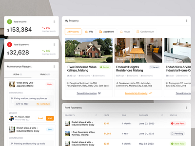 🏘️ Stellar • Landlords Real Estate Dashboard App app dashboard dashboard app due date expenses house income landlords maintenance request my property payment real estate real estate app rent payment status tenants ui ux vendor villa
