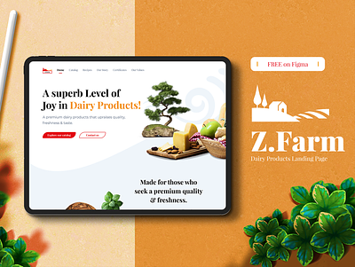 Z.Farm (FREE landing page) dairy dairy products design desktop figma free freebie landing page template ui uiux web design