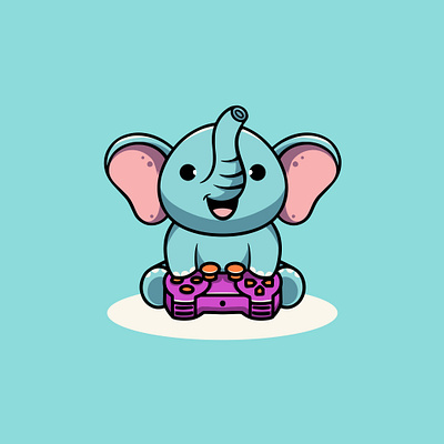 Cute Elephant Playing Game Illustration environment graphic design ui