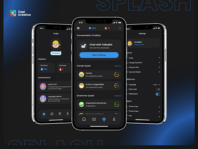 Splash - English Learning App Design app app design design discover page design language learning app language learning app design learning app learning app design mobile mobile app mobileapp design profile page design ui ui design uiux