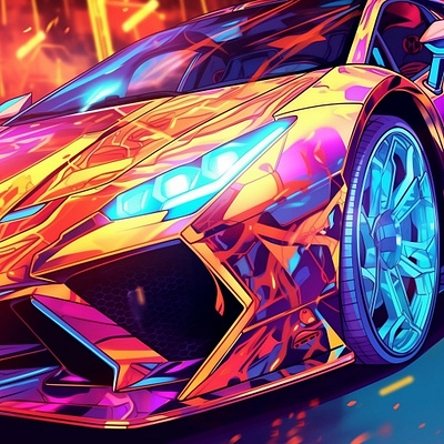 Colorful abstract modern sports car abstract ai art ai generated car colorful digital art illustration midjourney sports car