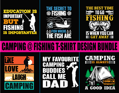 Camping And Fishing T-Shirt Design . creative design element fishing graphic design grunge illustration text typography ui vector