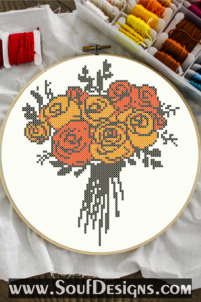 Bouquet of Flowers Embroidery Cross Stitch Pattern design embroidery graphic design illustration