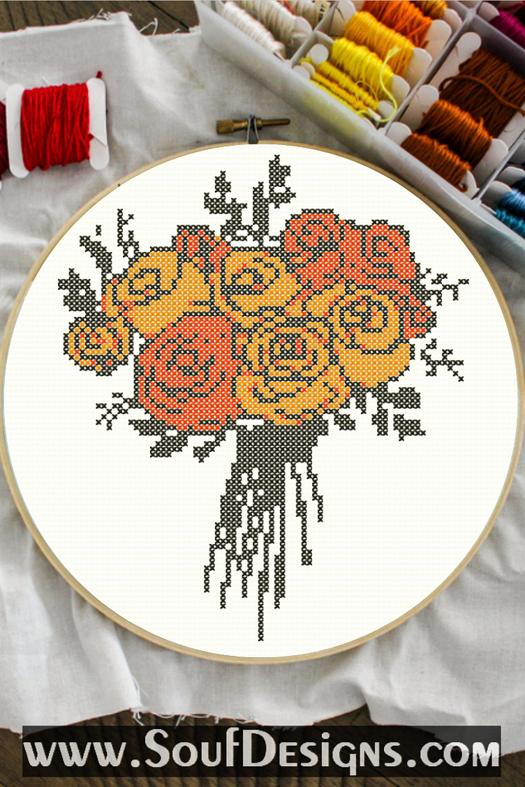 Bouquet of Flowers Embroidery Cross Stitch Pattern by Soufdesigns on