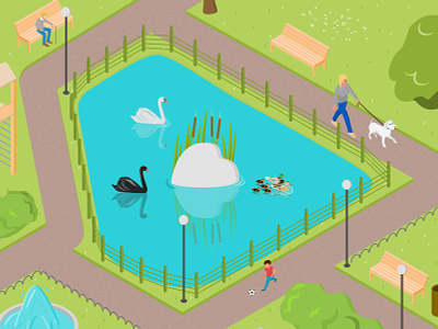 Public Park dog ducks graphic design illustration kid park trees vector vector art vector illustration