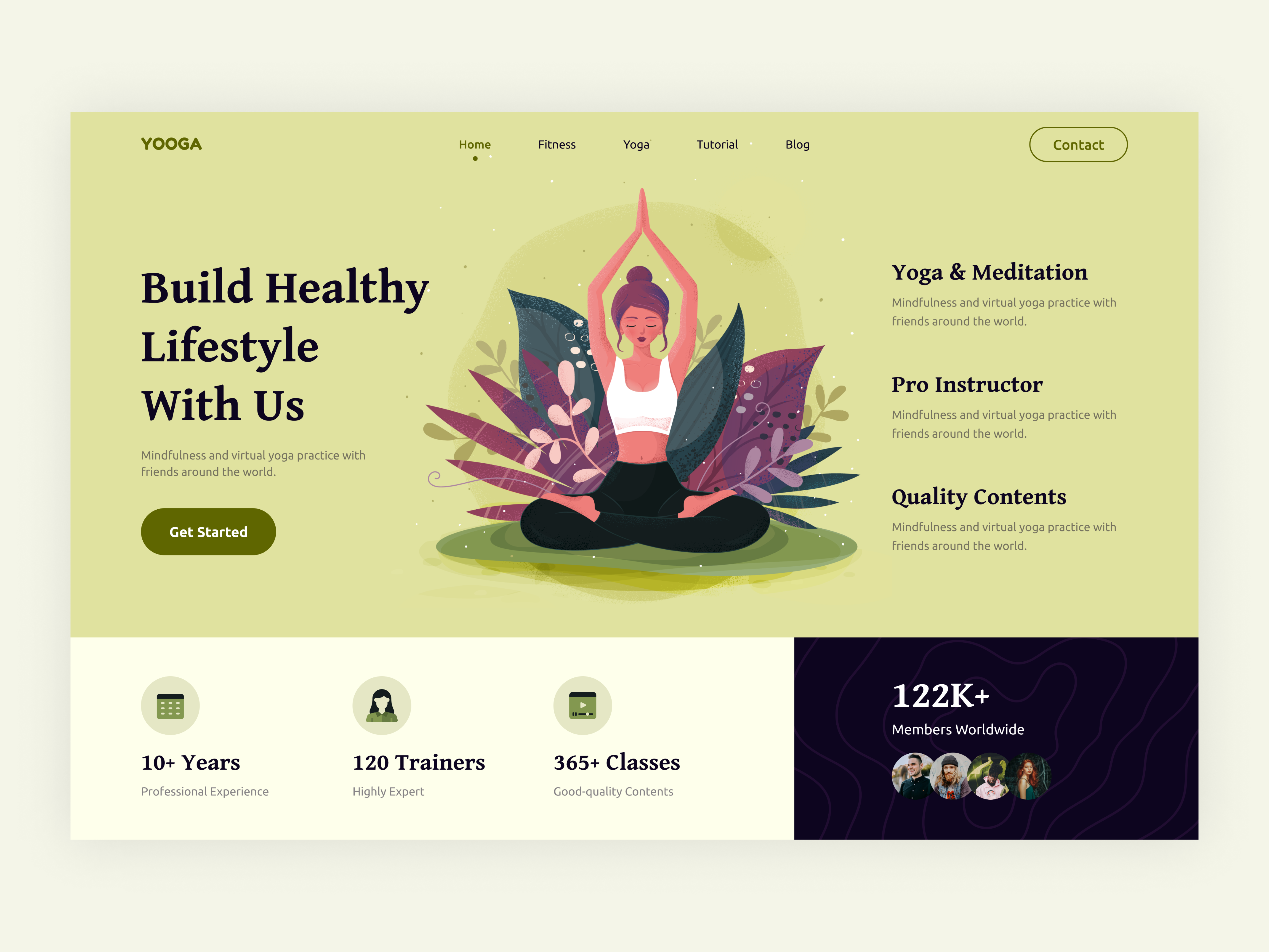 Yoga Landing Page - Meditation & Exercise clean ui coaching exercise fitness healthcare home page landing page meditation minimal responsive design sports startup training website ui ux uidesign uxdesign visual design web design workout yoga
