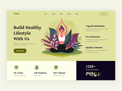 Yoga Landing Page - Meditation & Exercise clean ui coaching exercise fitness healthcare home page landing page meditation minimal responsive design sports startup training website ui ux uidesign uxdesign visual design web design workout yoga