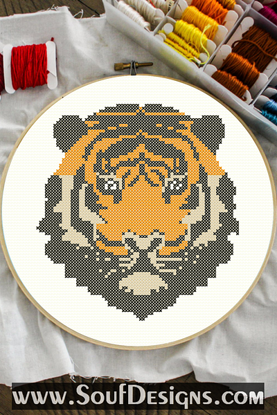 Tiger Face Easy Embroidery Cross Stitch Pattern design embroidery graphic design illustration