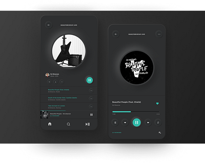 Neumorphic music app UI (Figma) aesthetic amazing app black dark design figma graphic design illustration minimal mobile musicplayer neon neumorphic ui userexperience userinterface ux vector