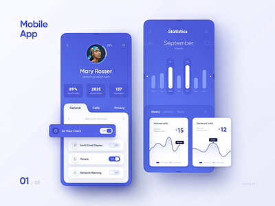 Softphone App - wip/p3 analytics app app design calendar charts dashboard data dtailstudio interaction interface kpi mobile app reports saas schedule statistics tech ui ux voip