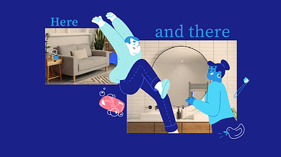 Men's fertility styleframes bathroom character design couple family home illustration jump living room sofa texture