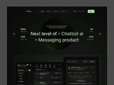 Chatbot AI SaaS Header 3d animation chatbot dark design landing page saas saas landing page saas ui saas website typography ui ux website